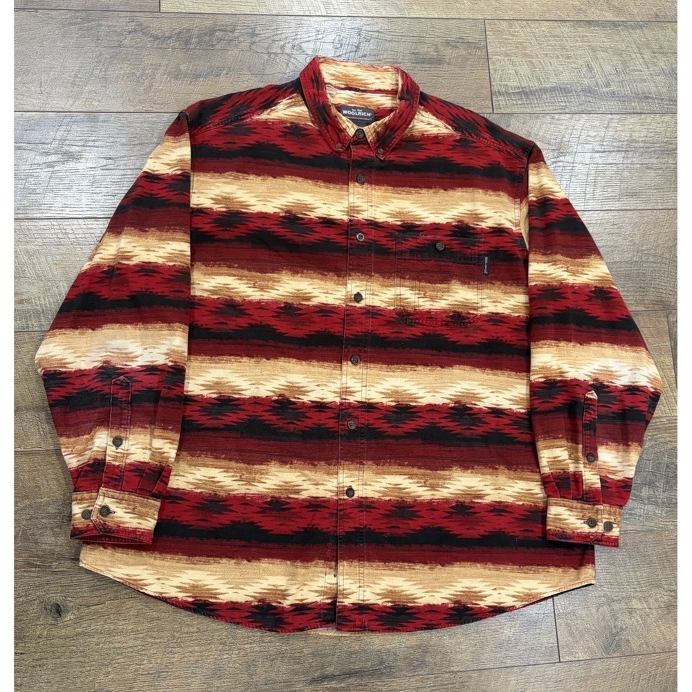 Vintage Woolrich Aztec‎ Long Sleeve Button Up Shirt XL Red Striped Western